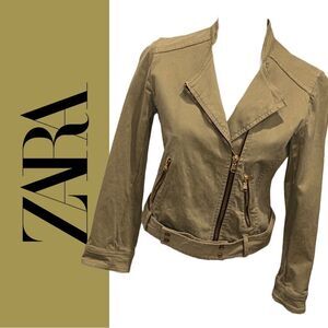 Zara Basic Women’s Khaki Green‎ Cotton Blend Jacket - Size L